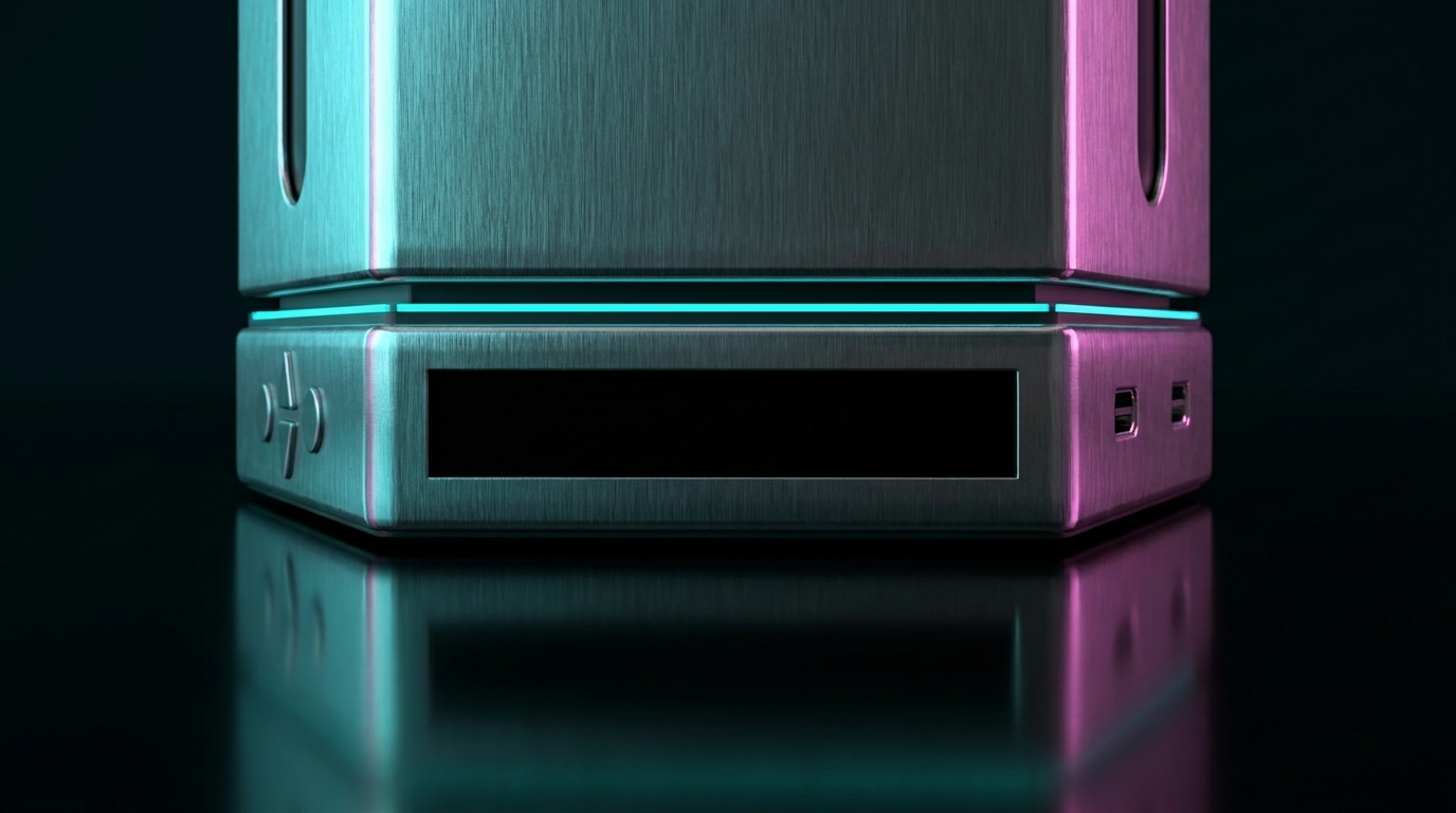 The Ghydion smart base lit in cyan and magenta, its display tracking hydration progress
